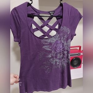 Guess Semi Open Back Rose Detail Dressy Sexy TShirt